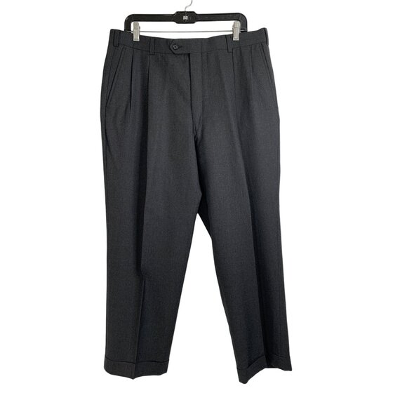 Mens Burberry London Charcoal Dress Pants Wool USA 38 x 28 pleated cluffed EUC - Picture 1 of 13